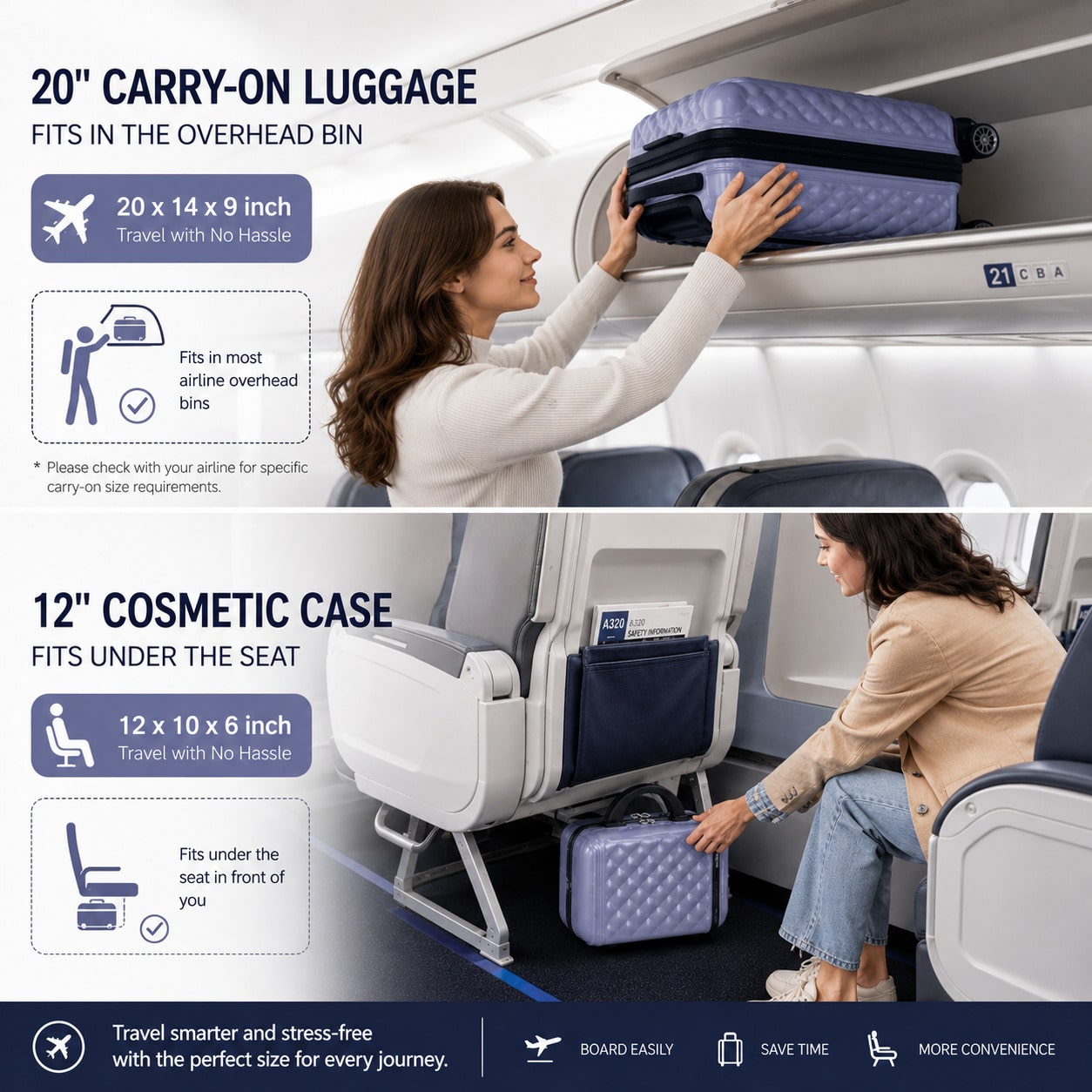 2PCS Carry On Luggage Set, 20  - Cabin Size Lightweight Travel Trolley 评论和价格