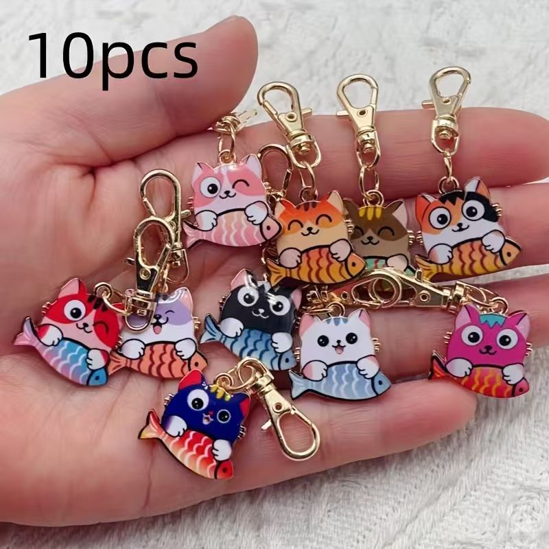 10pcs alloy printed cat keycha - Wallets 评论和价格
