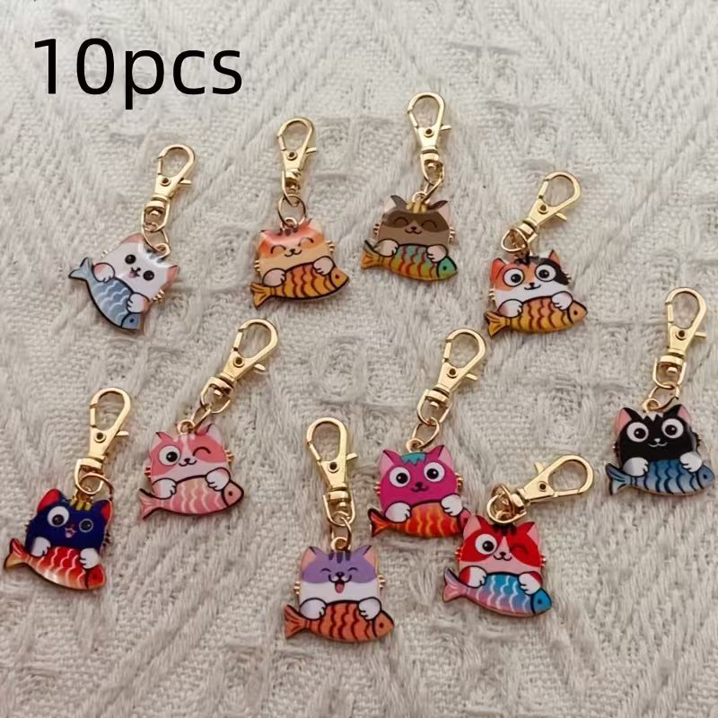 10pcs alloy printed cat keycha - Wallets 评论和价格