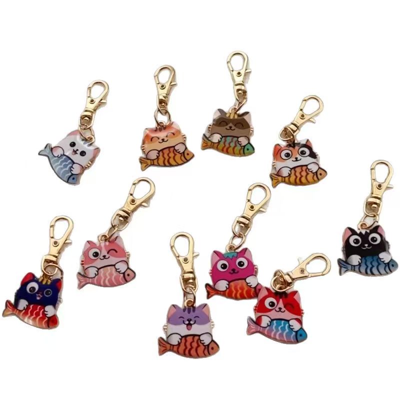 10pcs alloy printed cat keycha - Wallets 评论和价格